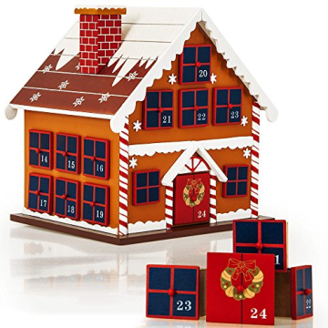 Spielwerk Wiederverwendbarer Adventskalender Winterhäuschen zum Befüllen 24 Türchen Bunt Bemalt Weihnachten Kinder DIY weihnachtliche Holz Dekoration - 5