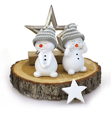 TEMPELWELT 2X Deko Figur Schneemann im Set je 11 cm, Keramik weiß, Wintermütze Textil Wolle grau, Keramikfigur Dekofigur Winter Weihnachten Advent Dekoration - 2