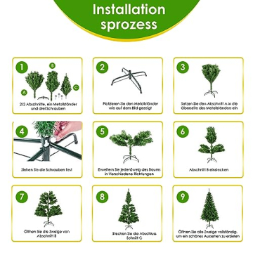 Weihnachtsbaum Künstlich Christbaum Tannenbaum PVC mit Metallständer Wiederverwändbar Schnellaufbau Dekobaum 210cm 800 Spitzen Grün - 5