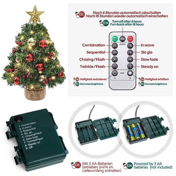 Yorbay Mini Weihnachtsbaum mit 20 warmweiß LEDs 8 Licht Modi, Tannenbaum mit Stern-Baumspitze und Deko Batterie betrieben, für Weihnachten, Advent, ca. 40cm(Mehrweg),Mit Fernbedienung - 2