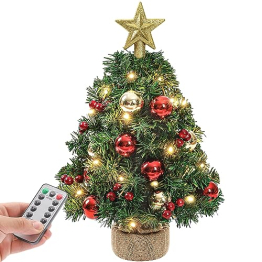 Yorbay Mini Weihnachtsbaum mit 20 warmweiß LEDs 8 Licht Modi, Tannenbaum mit Stern-Baumspitze und Deko Batterie betrieben, für Weihnachten, Advent, ca. 40cm(Mehrweg),Mit Fernbedienung - 1