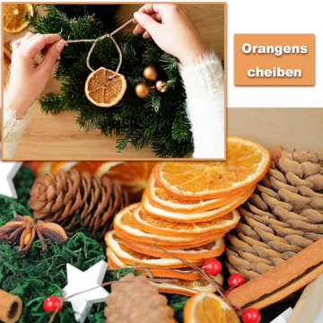 107 Stück Weihnachtskranz Deko, Potpourri Weihnachten, Adventskranz Bastelset mit Tannenzapfen, Beeren, Zimtstangen, Getrocknete Orangenscheiben, Sternanis, Juteschnur, Moos, und Pentagramm - 4