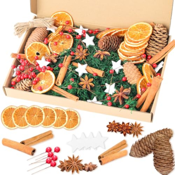 107 Stück Weihnachtskranz Deko, Potpourri Weihnachten, Adventskranz Bastelset mit Tannenzapfen, Beeren, Zimtstangen, Getrocknete Orangenscheiben, Sternanis, Juteschnur, Moos, und Pentagramm - 1
