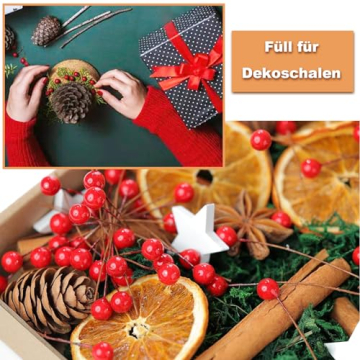 107 Stück Weihnachtskranz Deko, Potpourri Weihnachten, Adventskranz Bastelset mit Tannenzapfen, Beeren, Zimtstangen, Getrocknete Orangenscheiben, Sternanis, Juteschnur, Moos, und Pentagramm - 6
