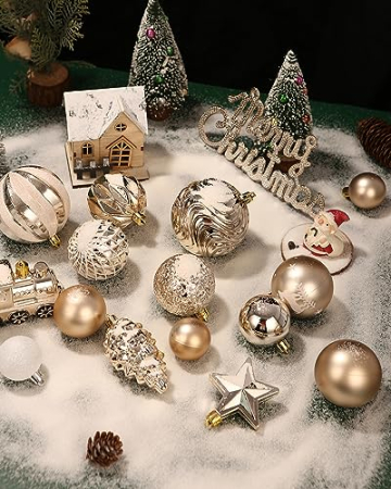 2023 Neue Weihnachtskugeln Weihnachtsdeko 65 Stücke,Box mit Christbaumkugeln Kunststoff,Christbaumschmuck, Weihnachtsdekoration,Party Festival Decor(Champagner Gold) - 7