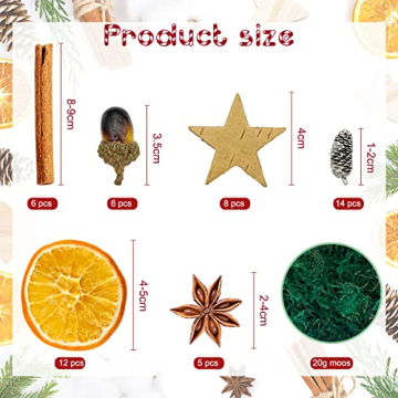52 Stücks Weihnachtsdeko Adventskranz Set, Mix Weihnachten Bastelset Kreative Moos Deko mit Natur Eichel, Birke Stern, Orangenscheibe, Mini-Zeder, Zimt, Anis, Eichel, Dunkelgrünes Moos - 2