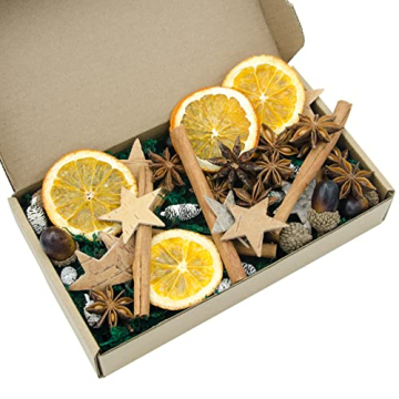 52 Stücks Weihnachtsdeko Adventskranz Set, Mix Weihnachten Bastelset Kreative Moos Deko mit Natur Eichel, Birke Stern, Orangenscheibe, Mini-Zeder, Zimt, Anis, Eichel, Dunkelgrünes Moos - 3