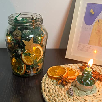 52 Stücks Weihnachtsdeko Adventskranz Set, Mix Weihnachten Bastelset Kreative Moos Deko mit Natur Eichel, Birke Stern, Orangenscheibe, Mini-Zeder, Zimt, Anis, Eichel, Dunkelgrünes Moos - 4