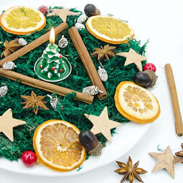 52 Stücks Weihnachtsdeko Adventskranz Set, Mix Weihnachten Bastelset Kreative Moos Deko mit Natur Eichel, Birke Stern, Orangenscheibe, Mini-Zeder, Zimt, Anis, Eichel, Dunkelgrünes Moos - 5