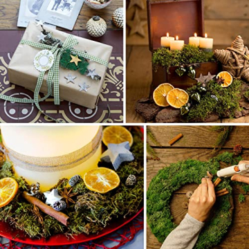 52 Stücks Weihnachtsdeko Adventskranz Set, Mix Weihnachten Bastelset Kreative Moos Deko mit Natur Eichel, Birke Stern, Orangenscheibe, Mini-Zeder, Zimt, Anis, Eichel, Dunkelgrünes Moos - 6