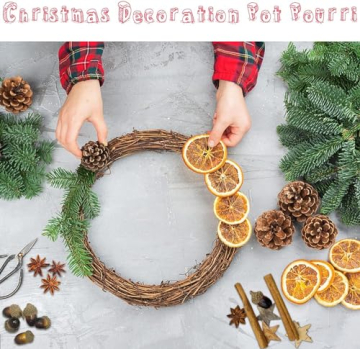 52 Stücks Weihnachtsdeko Adventskranz Set, Weihnachten Bastelset Naturdeko mit Ölkiefer Orangenscheiben Apfelschnitze Zimtschnecken Sternanis Eichel Birke Stern Weihnachtspotpourri - 4