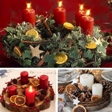 52 Stücks Weihnachtsdeko Adventskranz Set, Weihnachten Bastelset Naturdeko mit Ölkiefer Orangenscheiben Apfelschnitze Zimtschnecken Sternanis Eichel Birke Stern Weihnachtspotpourri - 6