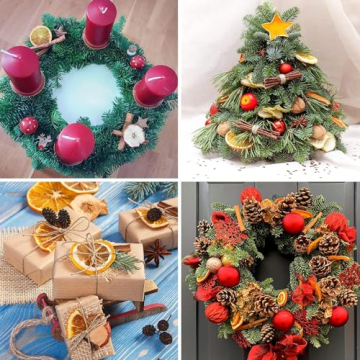 52 Stücks Weihnachtsdeko Adventskranz Set, Weihnachten Bastelset Naturdeko mit Ölkiefer Orangenscheiben Apfelschnitze Zimtschnecken Sternanis Eichel Birke Stern Weihnachtspotpourri - 7