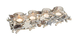 Adventskranz aus echtem Schwemm- Holz mit Sternen und Zapfen- sehr dekorative Ausführung mit 4 Glaseinsätzen - 1