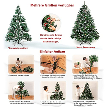 Aufun Künstlicher Weihnachtsbaum Tannenbaum mit Beleuchtung 250 LED warm-weiß inkl. Metallständer 570 Spitzen, PVC Christbaum für Weihnachten-Dekoration (150cm, Schnee-Effekt+Kiefernzapfen+LED) - 6