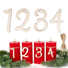 BETESSIN Adventszahlen 1-4 Adventskranz Zahlen Holz 1 2 3 4 für Kerzen Kerzenhalter 1 2 3 4 Holz Anhänger Deko Kerzenstecker Weihnachten Kerzen Dekoration Adventsdeko B - 1