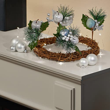 COM-FOUR® 4X Deko-Gesteck, dekorative Zweige als tolle Weihnachtsdekoration, schöner Raumschmuck, verschönert Geschenke auch für Kränze und Blumenarrangements DIY (grün - klein - mit Äpfeln) - 3