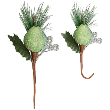 COM-FOUR® 4X Deko-Gesteck, dekorative Zweige als tolle Weihnachtsdekoration, schöner Raumschmuck, verschönert Geschenke auch für Kränze und Blumenarrangements DIY (grün - klein - mit Äpfeln) - 4