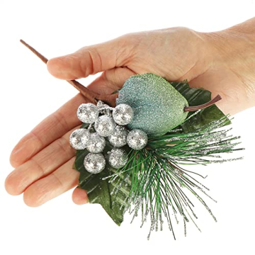 COM-FOUR® 4X Deko-Gesteck, dekorative Zweige als tolle Weihnachtsdekoration, schöner Raumschmuck, verschönert Geschenke auch für Kränze und Blumenarrangements DIY (grün - klein - mit Äpfeln) - 5