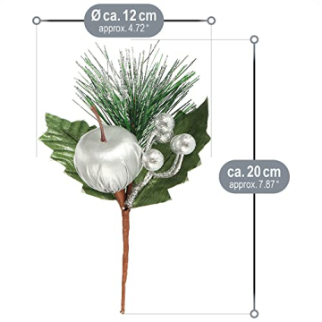 COM-FOUR® 4X Deko-Gesteck, dekorative Zweige als tolle Weihnachtsdekoration, schöner Raumschmuck, verschönert Geschenke auch für Kränze und Blumenarrangements DIY (grün - klein - mit Äpfeln) - 6