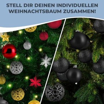 cosia Weihnachtskugeln Schwarz Set 111 Stück - Weihnachtskugeln Kunststoff in vielen Farben & Größen inkl. S Haken Befestigung - 111 Christbaumkugeln Kunststoff - Weihnachtsbaum Kugeln - 5