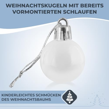 cosia Weihnachtskugeln Weiß Set 50 & 100 - Weihnachtskugeln Kunststoff in vielen Farben & Größen mit vormontierten Schlaufen - 100 Christbaumkugeln Kunststoff - Weihnachtsbaum Kugeln - 3