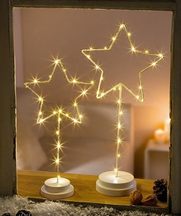 Dekoleidenschaft 2er Set LED Sterne, Leuchtsterne, Adventsdeko, Fensterdeko beleuchtet, Weihnachtsdeko - 1