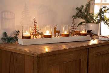 Dekoleidenschaft Lichterboard „Winterlandschaft“ für 4 Kerzen, Halter für Teelichter, Adventsdeko, Weihnachtsdeko, Kerzenständer, Windlichter, Teelichthalter, Adventskranz, Teelichtgläser, Adventsdeko - 6