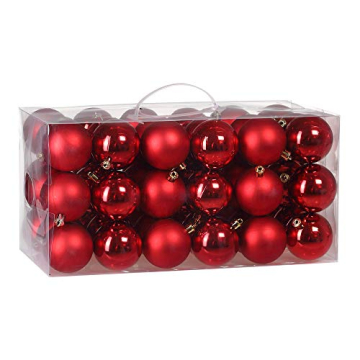 DEUBA® Weihnachtskugeln 54tlg Ø 6cm Kunststoff matt glänzend Christbaumkugeln Christbaumschmuck Anhänger Weihnachtsbaumkugeln Weihnachtsdeko Rot - 1