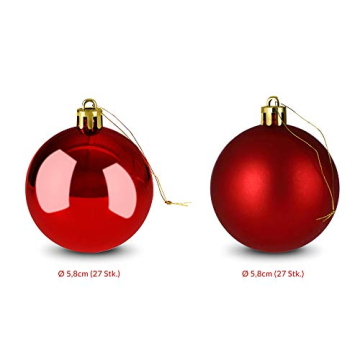 DEUBA® Weihnachtskugeln 54tlg Ø 6cm Kunststoff matt glänzend Christbaumkugeln Christbaumschmuck Anhänger Weihnachtsbaumkugeln Weihnachtsdeko Rot - 5