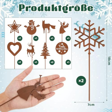 Gulfmew 11er Set Garten Roststecker Metall Adventskranz Rost Dekostecker Winterwald Rost Gartendeko Stecker Rostoptik Gartenstecker Garten Metallstecker zum Advent Weihnachten Dekoration - 2