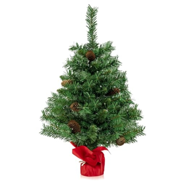 KOMFOTTEU 64 cm künstlicher Weihnachtsbaum Mini, Tannenbaum klein mit 50 LED-Lichtern & 8 Lichtmodi, Tisch Christbaum mit 75 Zweigspitzen & 8 Tannenzapfen, Weihnachtsdeko Grün - 7