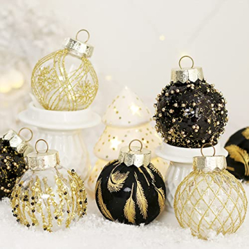 LIBOOI 25 Stück Weihnachtsbaumkugeln zum Aufhängen für Zuhause, Party, Weihnachten, Hochzeitsdekoration, Frohe Weihnachtsbaumschmuck, 60 mm hängende Weihnachtskugeln, Schwarz - 3