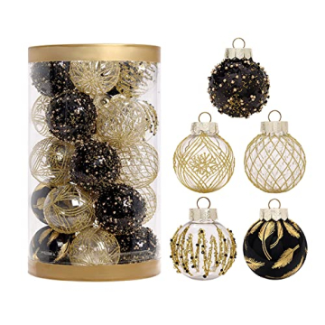 LIBOOI 25 Stück Weihnachtsbaumkugeln zum Aufhängen für Zuhause, Party, Weihnachten, Hochzeitsdekoration, Frohe Weihnachtsbaumschmuck, 60 mm hängende Weihnachtskugeln, Schwarz - 1