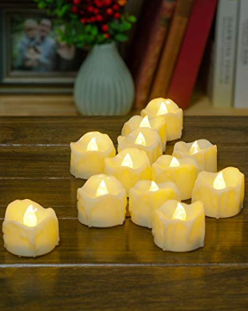 PChero LED Kerzen mit Timer, 12 Stück Flackernde flammenlose Teelichter batteriebetriebene elektrische Kerzenlichter für Zuhause Hochzeit Datum Dekoration – Warmweiß - 1