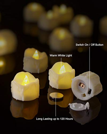 PChero LED Kerzen mit Timer, 12 Stück Flackernde flammenlose Teelichter batteriebetriebene elektrische Kerzenlichter für Zuhause Hochzeit Datum Dekoration – Warmweiß - 5