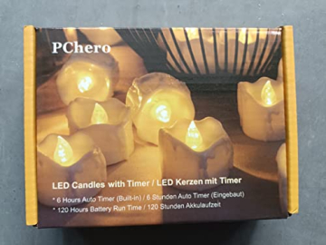 PChero LED Kerzen mit Timer, 12 Stück Flackernde flammenlose Teelichter batteriebetriebene elektrische Kerzenlichter für Zuhause Hochzeit Datum Dekoration – Warmweiß - 10