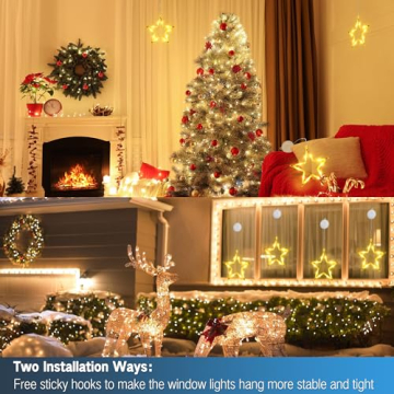 PhilzOps Weihnachtsbeleuchtung Fenster Sterne, 4 Stück 10 LED Fensterdeko Lichterkette Innen Batteriebetriebene 8 Modi Timer mit Saugnäpfe Weihnachtsstern für Zimmer Garten Aussen Party, Warmweiß - 5