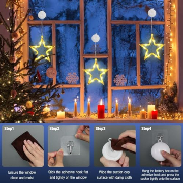 PhilzOps Weihnachtsbeleuchtung Fenster Sterne, 4 Stück 10 LED Fensterdeko Lichterkette Innen Batteriebetriebene 8 Modi Timer mit Saugnäpfe Weihnachtsstern für Zimmer Garten Aussen Party, Warmweiß - 6