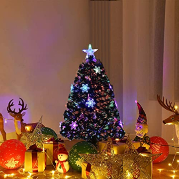 RELAX4LIFE Künstlicher Weihnachtsbaum, Christbaum mit LEDs & Schneeflocke & Sternspitze, Kunstbaum Farbiger Glasfaser-Farbwechsler, Tannenbaum für Büro & Geschäften & Zuhause, PVC, grün (90 cm) - 2