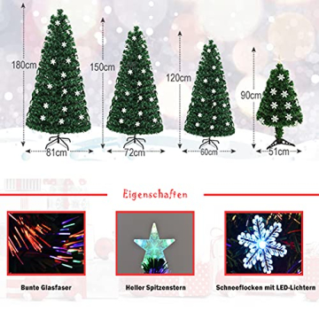 RELAX4LIFE Künstlicher Weihnachtsbaum, Christbaum mit LEDs & Schneeflocke & Sternspitze, Kunstbaum Farbiger Glasfaser-Farbwechsler, Tannenbaum für Büro & Geschäften & Zuhause, PVC, grün (90 cm) - 3