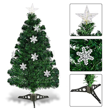 RELAX4LIFE Künstlicher Weihnachtsbaum, Christbaum mit LEDs & Schneeflocke & Sternspitze, Kunstbaum Farbiger Glasfaser-Farbwechsler, Tannenbaum für Büro & Geschäften & Zuhause, PVC, grün (90 cm) - 7