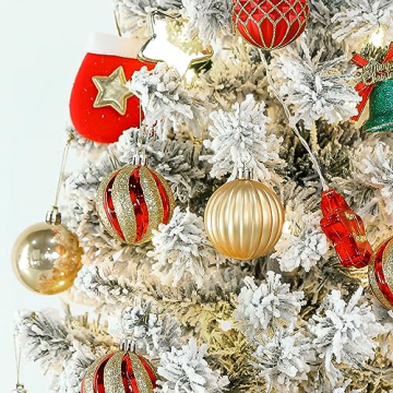 Shareconn 30ct 2.36 Zoll Weihnachtskugeln Ornamente, bruchsichere Kugeln Ornamente für Weihnachtsbaum, farbige Dekoration Kugeln für Weihnachtsfeier, Baumschmuck Haken enthalten (Rot & Gold, 60mm) - 4