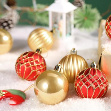 Shareconn 30ct 2.36 Zoll Weihnachtskugeln Ornamente, bruchsichere Kugeln Ornamente für Weihnachtsbaum, farbige Dekoration Kugeln für Weihnachtsfeier, Baumschmuck Haken enthalten (Rot & Gold, 60mm) - 6