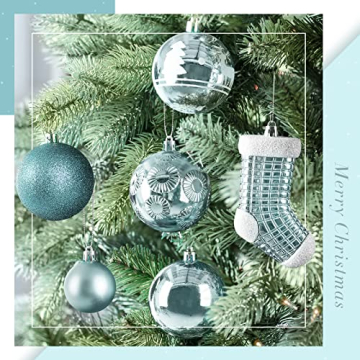 SOLEDI® 128er Set Premium Weihnachtskugeln Kunststoff Blau Weiß mit Baumspitze Stern - Robuste und Sichere Christbaumschmuck Set mit Aufhängen - Christbaumkugeln Bunt, Mehrweg Weihnachtsdeko - 5