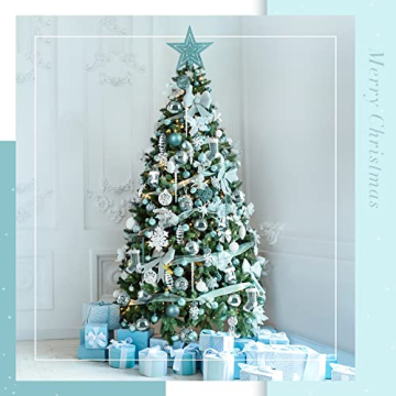 SOLEDI® 128er Set Premium Weihnachtskugeln Kunststoff Blau Weiß mit Baumspitze Stern - Robuste und Sichere Christbaumschmuck Set mit Aufhängen - Christbaumkugeln Bunt, Mehrweg Weihnachtsdeko - 6