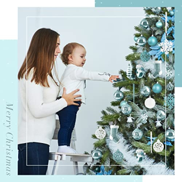 SOLEDI® 128er Set Premium Weihnachtskugeln Kunststoff Blau Weiß mit Baumspitze Stern - Robuste und Sichere Christbaumschmuck Set mit Aufhängen - Christbaumkugeln Bunt, Mehrweg Weihnachtsdeko - 7