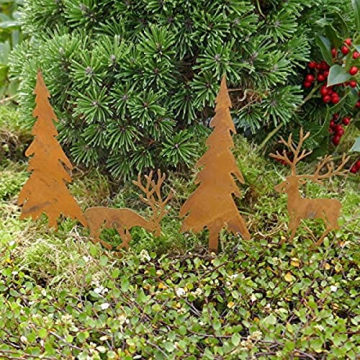 Storm's Gartenzaubereien Gartenstecker Hirsch mit Tannen 4er Set - Weihnachtsdeko in Rostoptik zum Stecken - 2