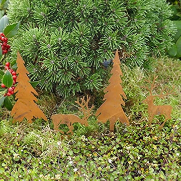 Storm's Gartenzaubereien Gartenstecker Hirsch mit Tannen 4er Set - Weihnachtsdeko in Rostoptik zum Stecken - 3