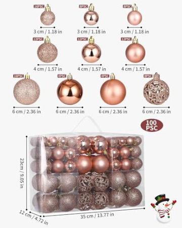 TIDEVAN 100 Stück Weihnachtskugeln aus Kunststoff,Roségold Weihnachtsbaum Bruchsichere Ornamente Glänzend Glitzernd Dekokugeln Weihnachtskugeln Set Kleine Weihnachtskugeln mit Lanyard für Weihnachten - 2
